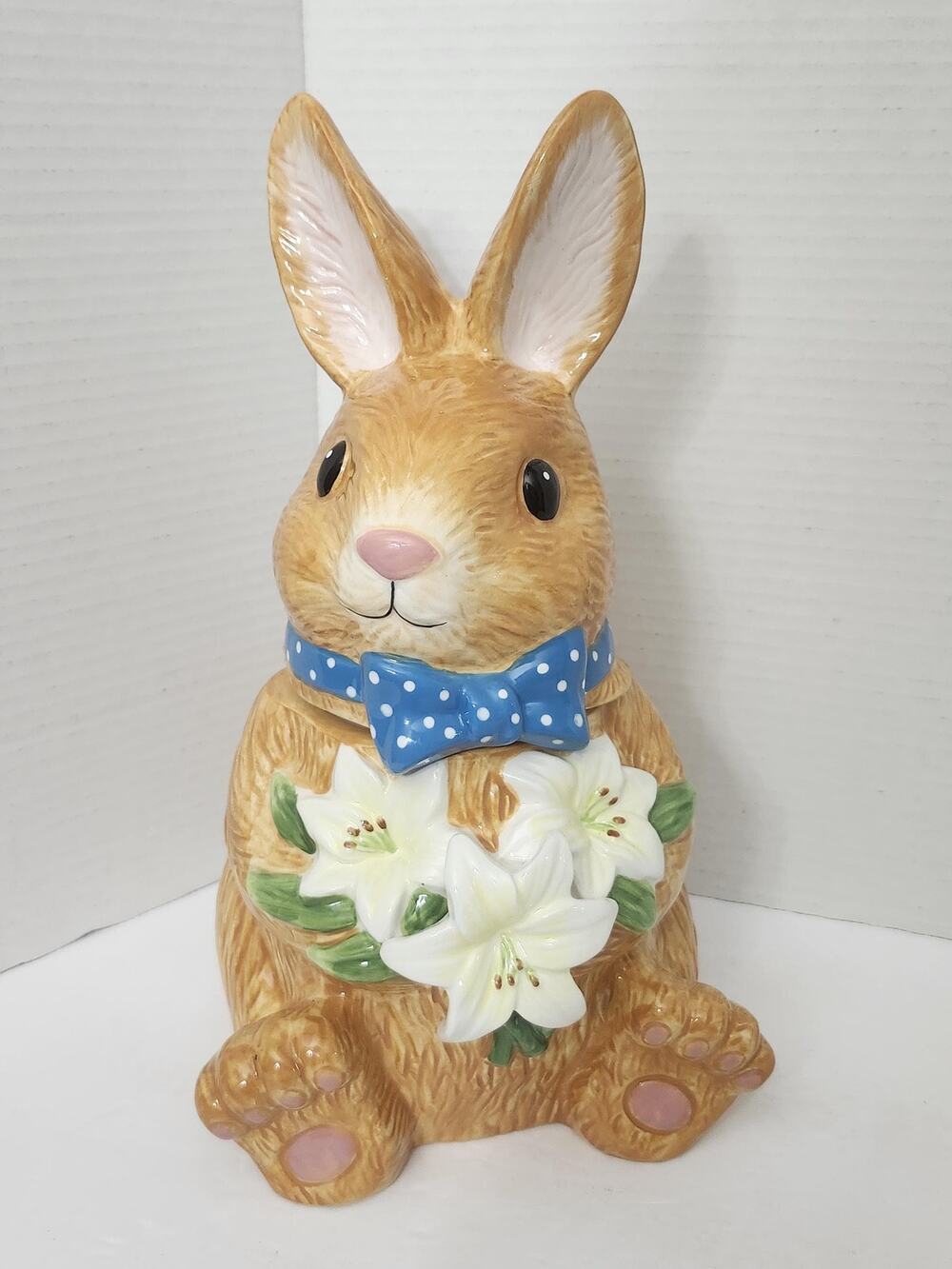 Easter Bunny Rabbit with Easter Lilies David's Cookies Ceramic Cookie Jar